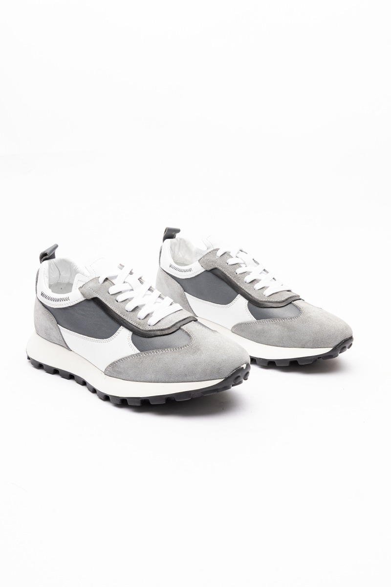 1416 Erkek Gri Beyaz Deri Bağcıklı Spor Ayakkabı