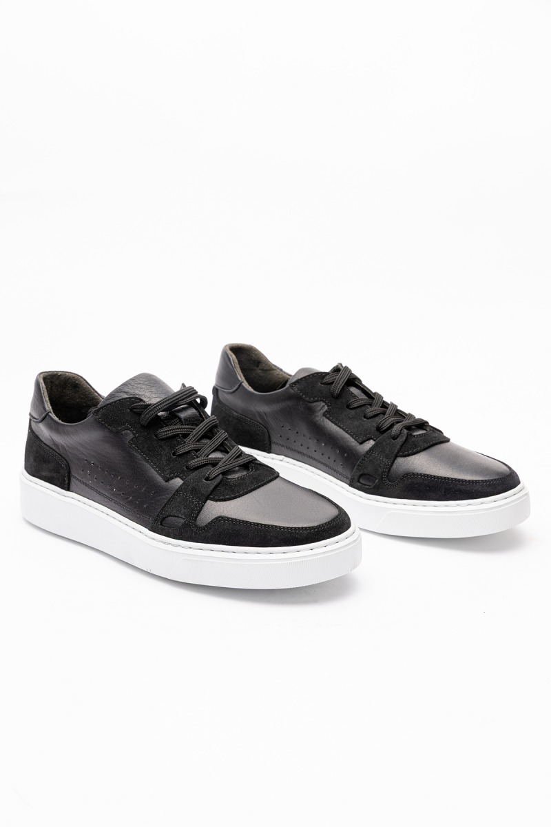 23150 Erkek Siyah Deri Bağcıklı Spor Ayakkabı