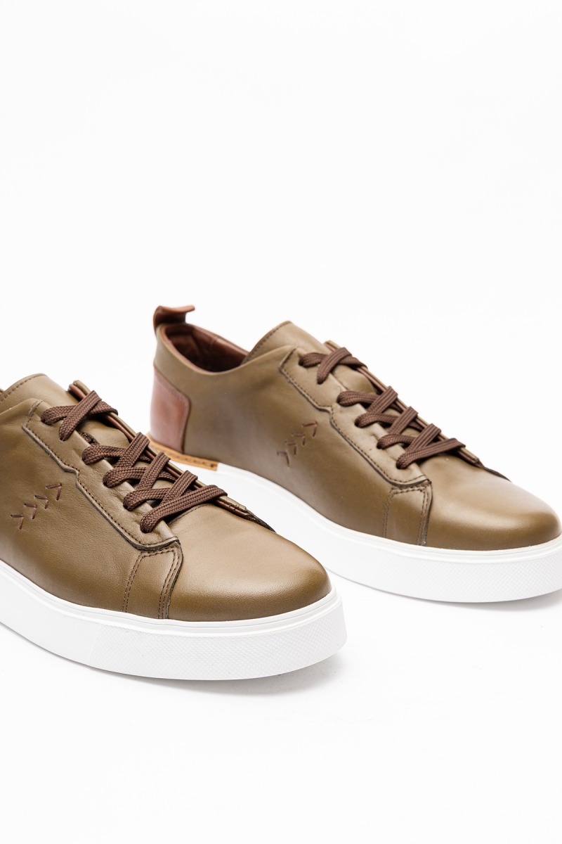 25145 Erkek Haki Deri Kalın Tabanlı Günlük Ayakkabı