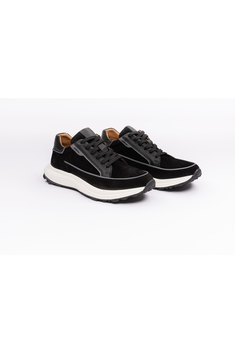 901 Erkek Siyah Nubuk Deri Bağcıklı Kalın Tabanlı Günlük Ayakkabı