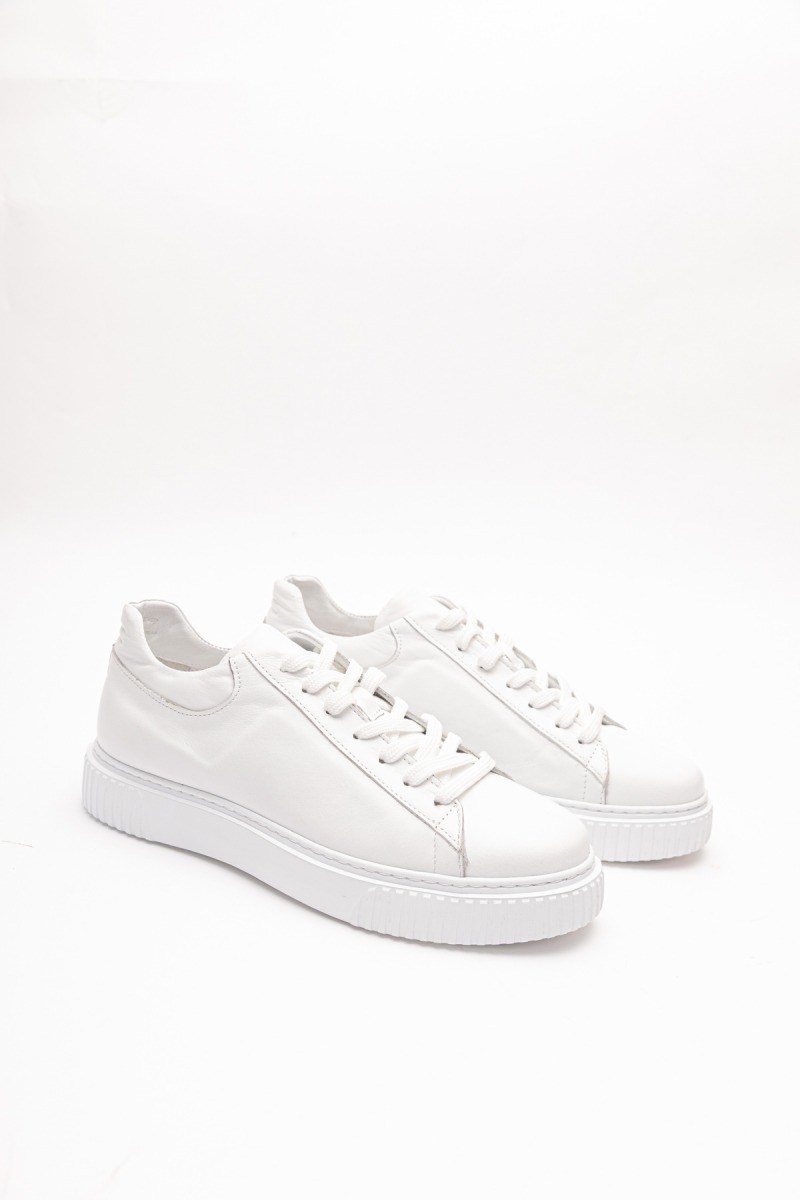 281 Erkek Beyaz Hakiki Deri Bağcıklı Spor Ayakkabı