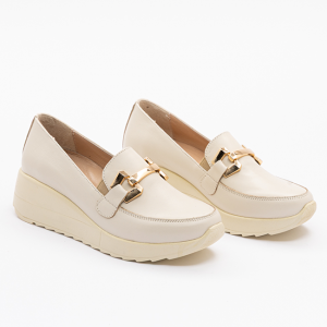 2129 Kadın Ekru Tokalı Loafer Ayakkabı