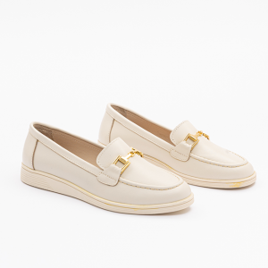 2132 Kadın Ekru Tokalı Loafer Ayakkabı