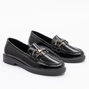 2122 Kadın Siyah Rugan Tokalı Loafer Ayakkabı