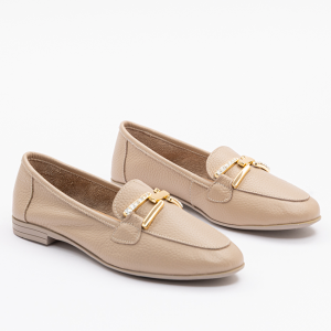 2140 Kadın Ekru Tokalı Loafer Ayakkabı