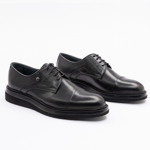 029/1 Siyah Bağcıklı Deri Maskaratlı Klasik Erkek Ayakkabı