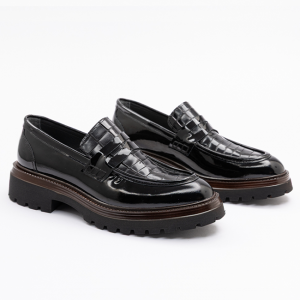 24166 Erkek Siyah Rugan Kalın Tabanlı Loafer