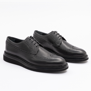 2026 Erkek Siyah Deri Kalın Tabanlı M Model Klasik Ayakkabı          