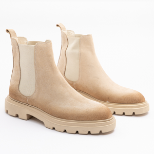 930 ERKEK KALIN TABANLI TÜMYÜZ LASTİKLİ BOT BEJ NUBUK DERİ