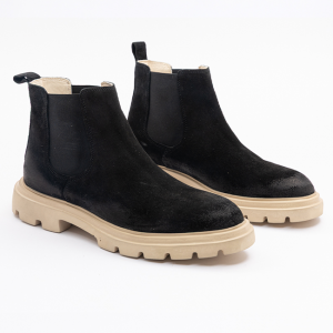 930 ERKEK KALIN TABANLI TÜMYÜZ LASTİKLİ BOT SİYAH NUBUK DERİ BEJ TBN