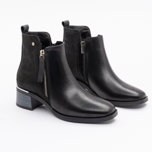 30027 KADIN FANTAZİ BOT SİYAH DERİ VE SÜET KÜÇÜK TOKA DETAYLI 